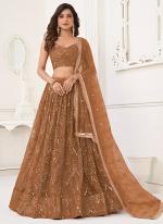 Butterfly Net Brown Party Wear Embroidery Work Lehenga Choli